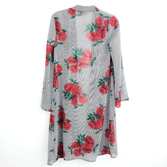 Jorja Floral Long Kimono Red Roses Black Stripes Small Excellent Condition - Picture 2 of 7